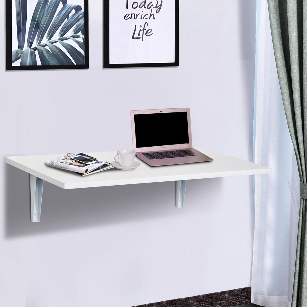 Wall-Mounted Folding Table, Wooden Drop-Down, 60 x 40 x 20 cm, White