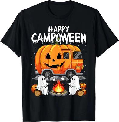 Halloween Camping T-Shirt Funny Ghost Camp Graphic Unisex Tee Sizes: S-5XL