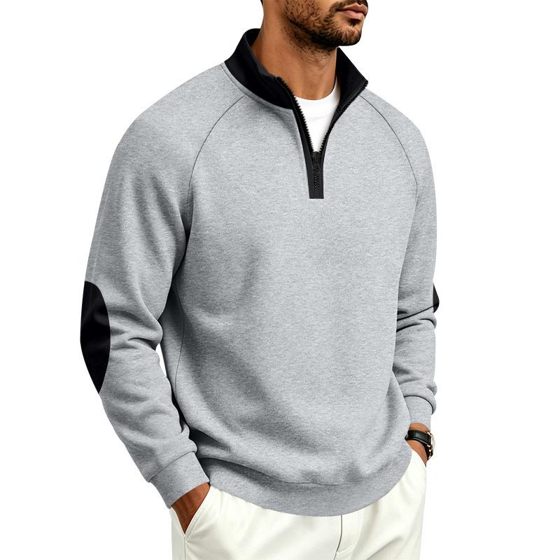 Men S Loose Stand Collar Zip Up Color Block Fleece Lined Casual Sweatshirt