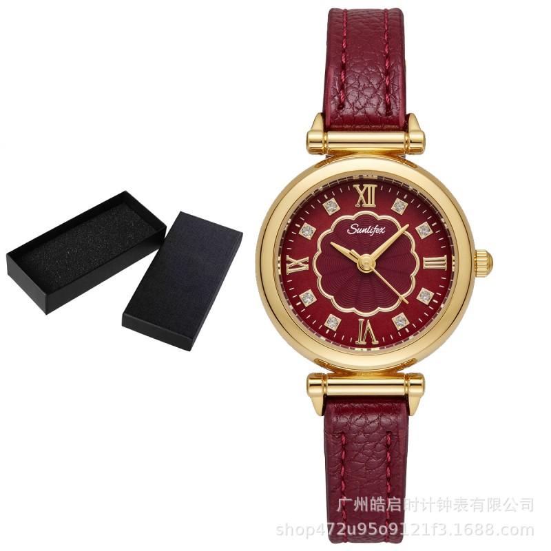 SUNLIFEX Womens Vintage Floral Dial Watch Small Round Quartz Wristwatch