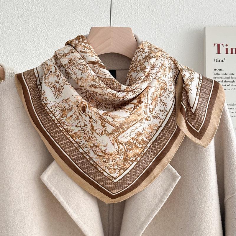 Chessboard plaid 71CM cotton and linen silk scarf small square scarf women's spring and autumn summer thin scarf scarf linen headscarf belt