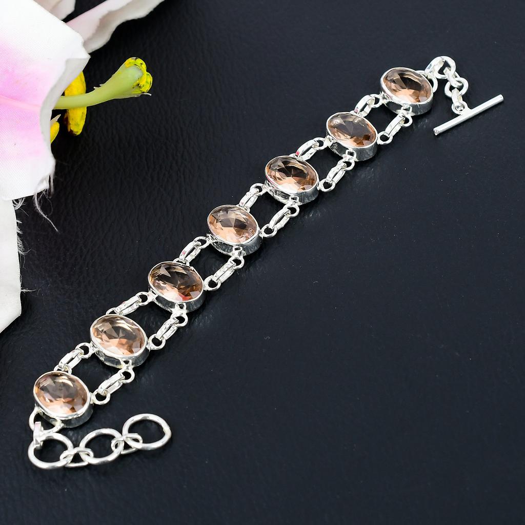 Morganite Gemstone Handmade 925 Sterling Silver Jewelry Bracelet 7-8" KG-298