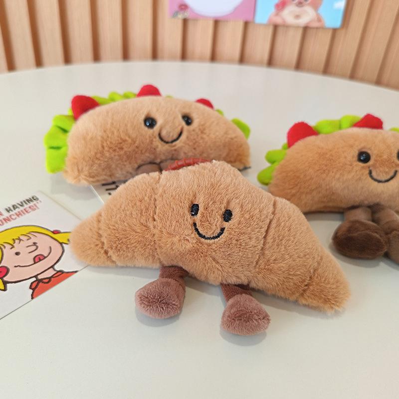 Bread Plush Pendant Toy Creative Croissants Roll Taco Cake Plush Doll Keychain Decoration Backpack Pendant Kid Gift