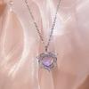 17KM Sweet Pink Zircon Pendant Necklace Heart Bow Chain Choker for Women Jewelry Accessories