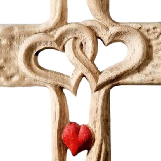 Intertwined Hearts Wall Sculpture Ornament Double Hearts Wall Hanging Religious Decoration Rustic Wooden Hand-Carved Hollow Hearts Wall Decor