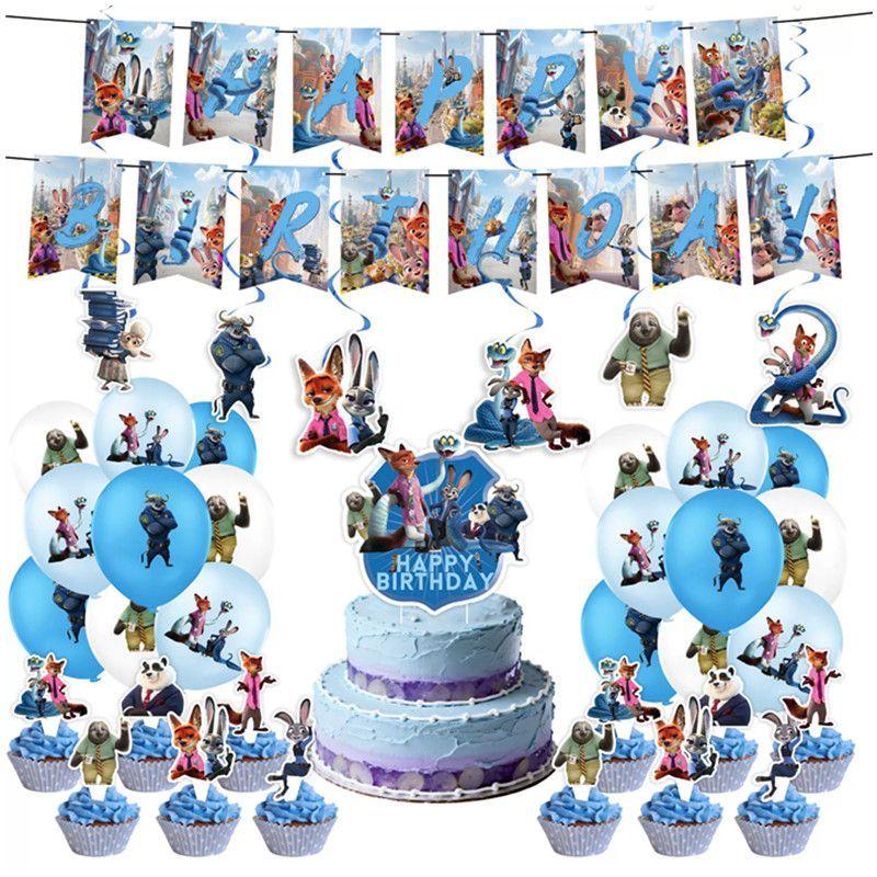 Zootopia Themed Birthday Party Decorations, Children's Birthday Banners, Paper Plates, Paper Cups, Tissues, Tablecloths, Power Strips, Party Supplies