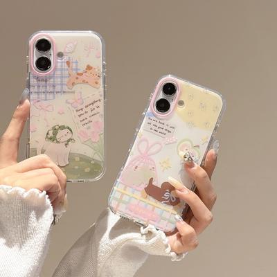 Чехол для телефона Apple 16 в стиле Ins с цветочным котом, совместимый с iPhone 17 Pro Max, новый 15/14, с закругленными краями, IMD