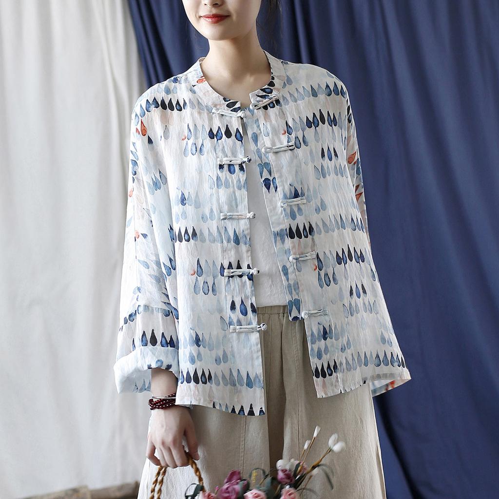 Johnature Женские рубашки рами в китайском стиле, блузки с цветочным принтом в китайском стиле, осенние женские рубашки на пуговицах с длинными рукавами