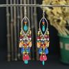 Bohemian Antique Water Drop Tassel Earrings for Women Vintage Colorful Dangle Earring Jewelry Accessory