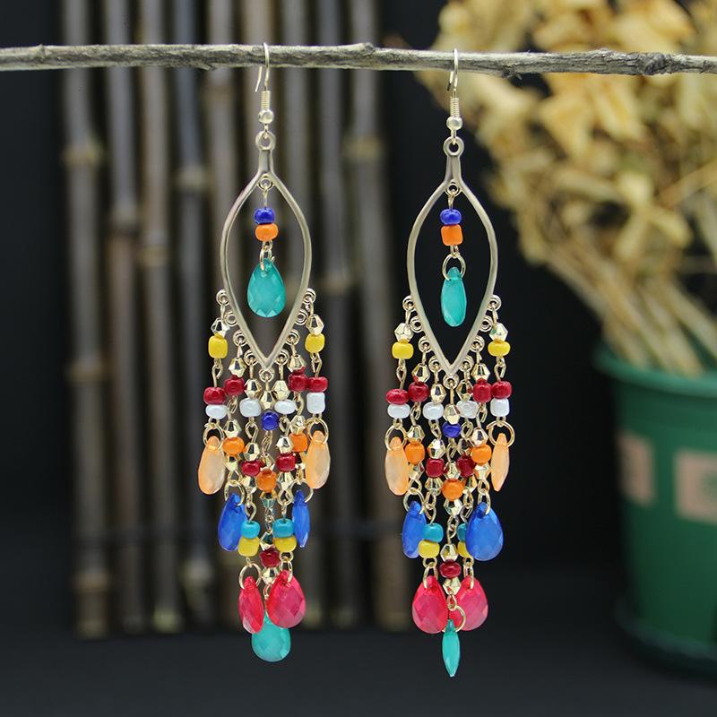 Bohemian Long Earrings Women'S Style Fashion Exaggerated Water Drop Fringed Earrings Temperament Ear Jewelry