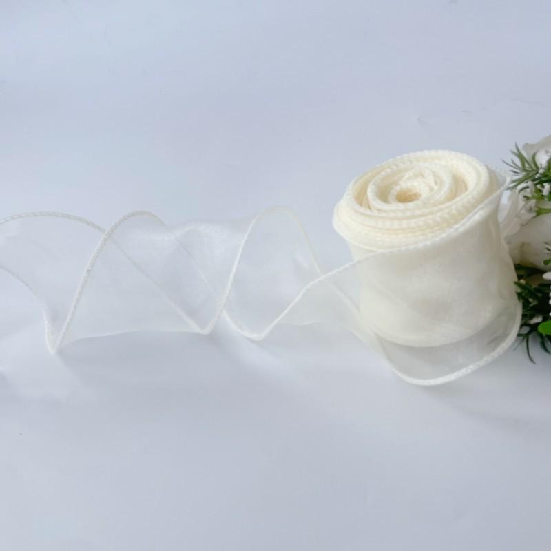 Custom Hologram Sheer Chiffon Polyester White Pink Yellow Organza Ribbon Spool for Wedding Bouquets Wrapping