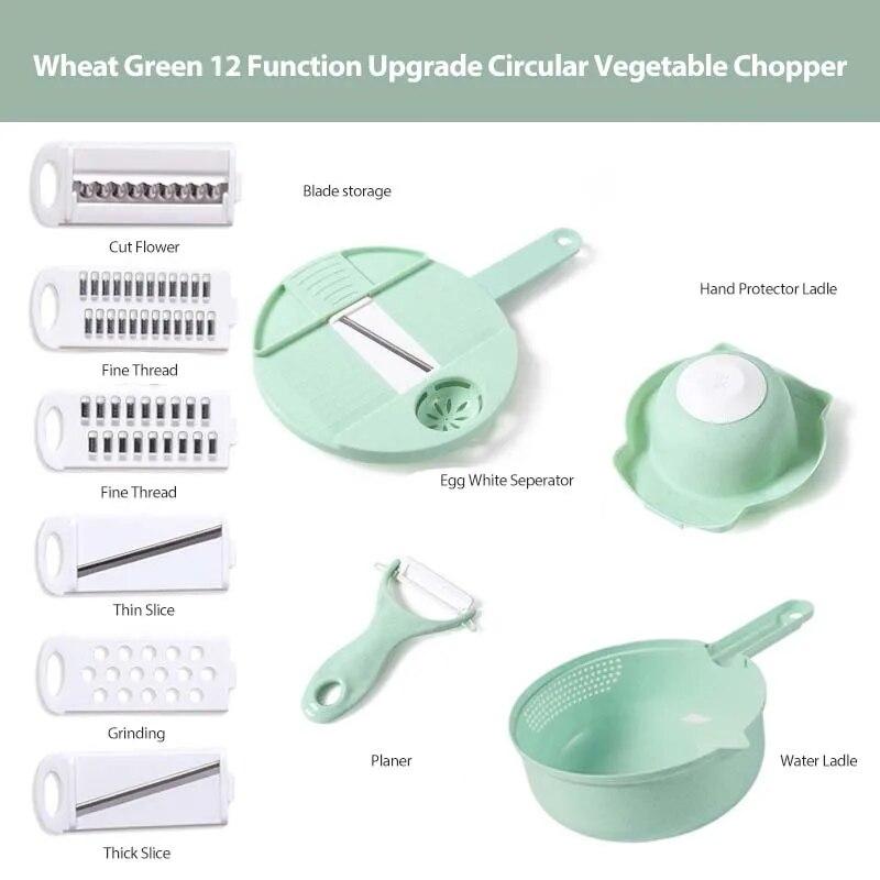 Kitchen Multi-functional Nine-in-one Vegetable Cutter 12-piece Grater Potato Radish Shredder Vegetable Cutter Salad Utensils