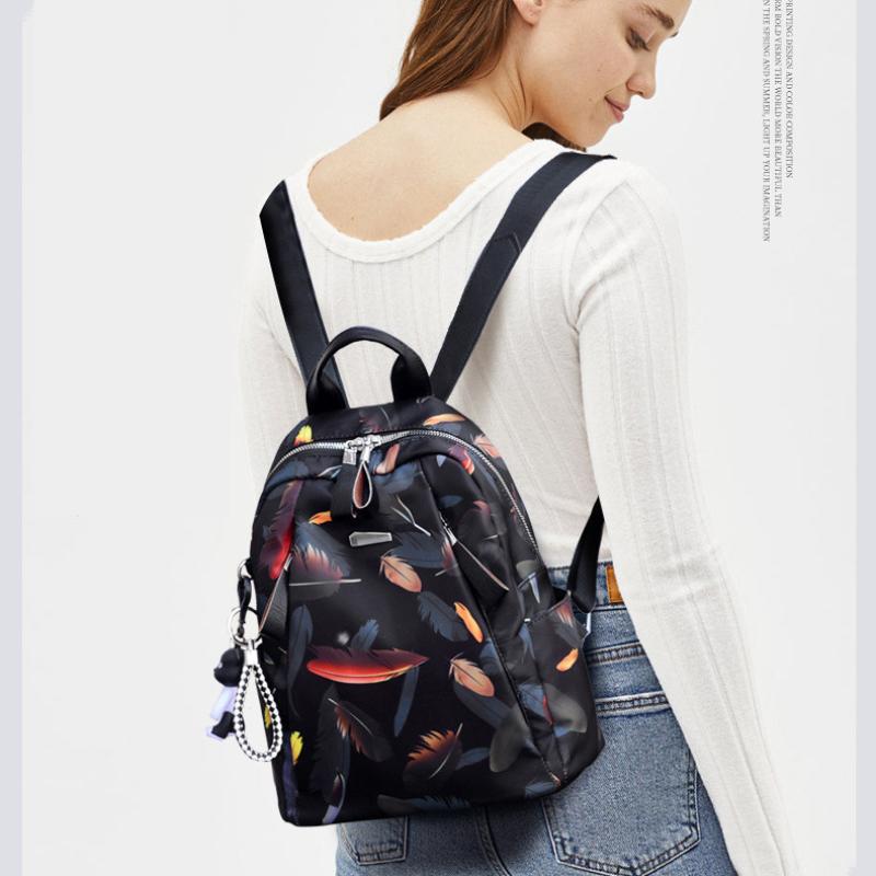 Рюкзак с защитой от воров, женский рюкзак из ткани Оксфорд с принтом перьев, водонепроницаемый дорожный повседневный школьный рюкзак, брендовый женский рюкзак большой вместительности
