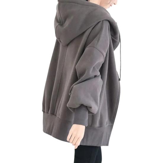 For Coat Autumn Thick Women Winter Warmth Solid Color Midlength Fleece Jacket With Pockets Loose Zipper