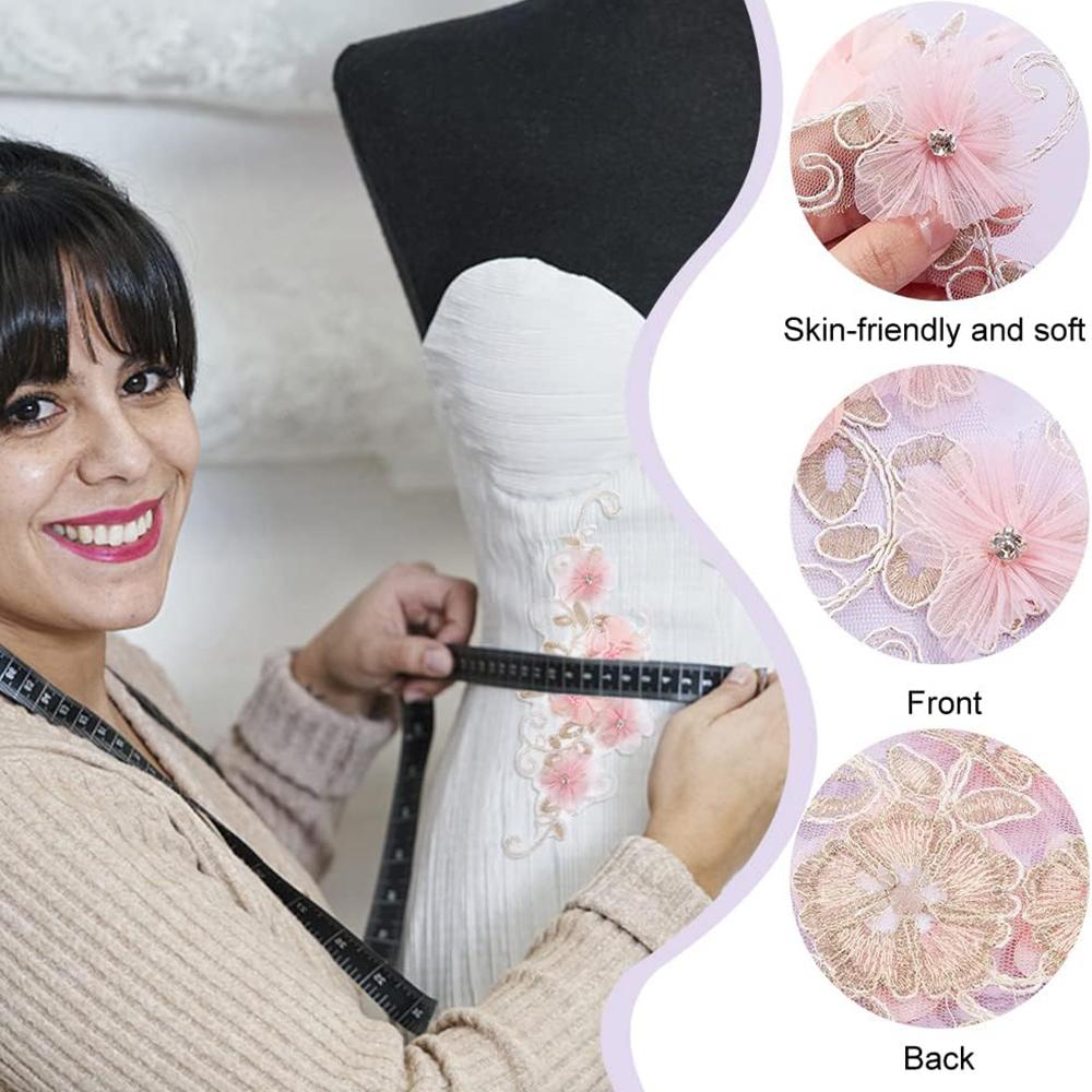 1 шт. 3D аппликация из розового цветочного кружева с нашивкой из страз, цветочные вышитые аппликации для ремонта