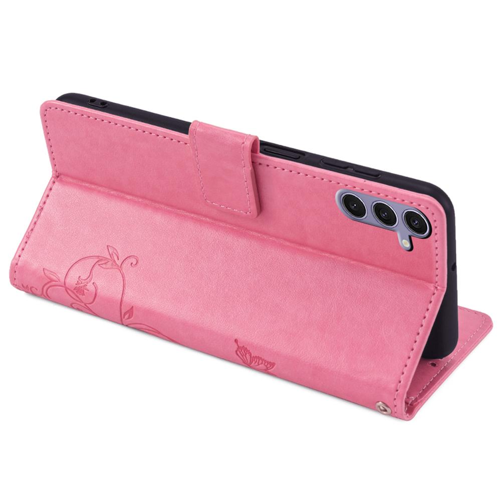For Samsung Galaxy S24+ Case Butterfly Imprinted Leather Wallet Phone Cover with Wrist Strap