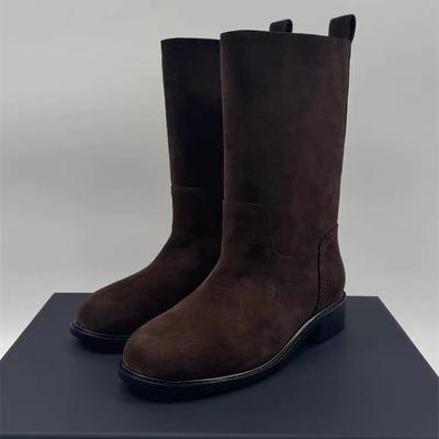 Корейская ниша HOWUS сапоги замшевая лицевая сторона полусапоги женские зимние бархатные круглый носок прямые сапоги-рыцари ковбойские сапоги