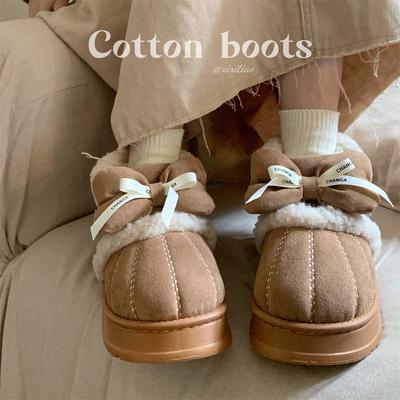 Ботинки Bowknot Retro Cotton, женские зимние уличные нескользящие теплые утепленные сапоги для снега