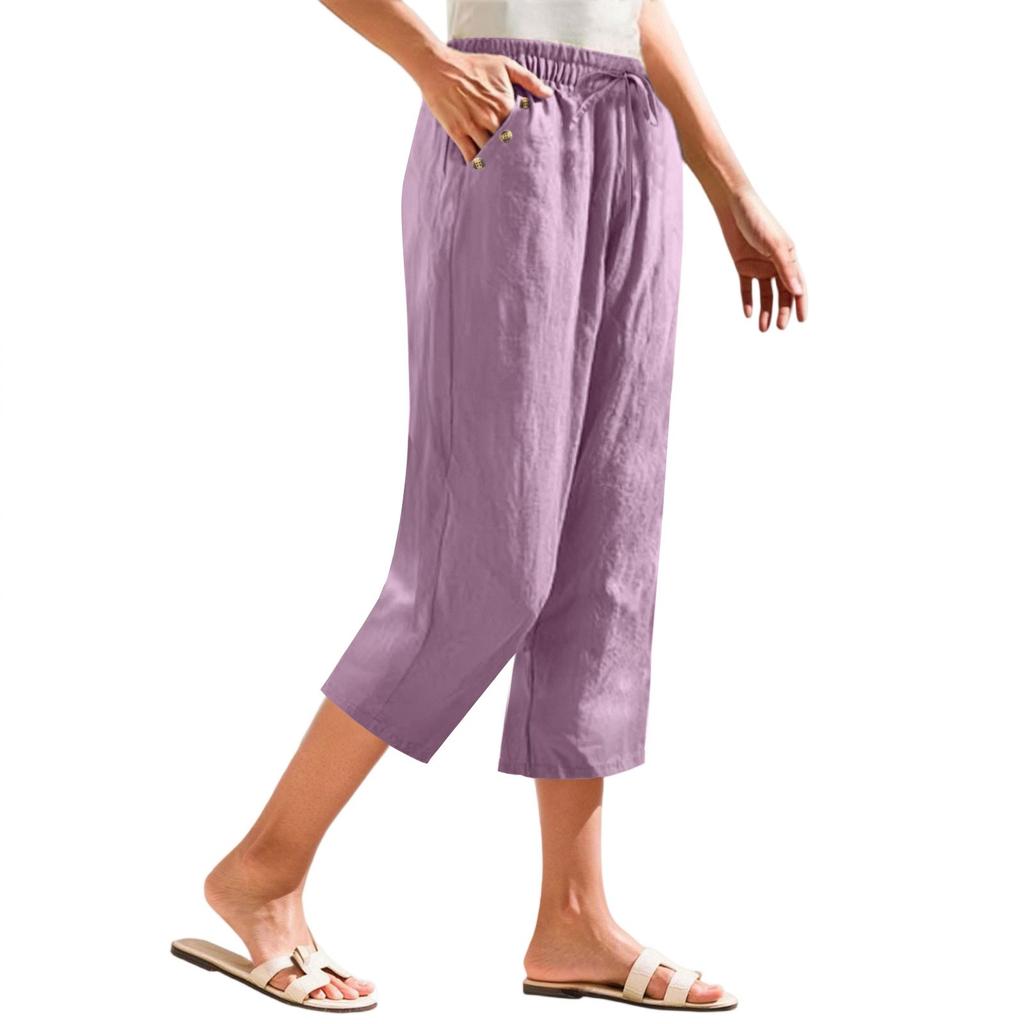 Women's Cropped Pants Stralght Pants With Pockets Lightweight Caual Loose Trousers