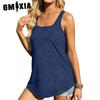 Women's Fashion Casual Summer Solid Color Print Sleeveless U-Neck Loose Waistcoat T-shirt