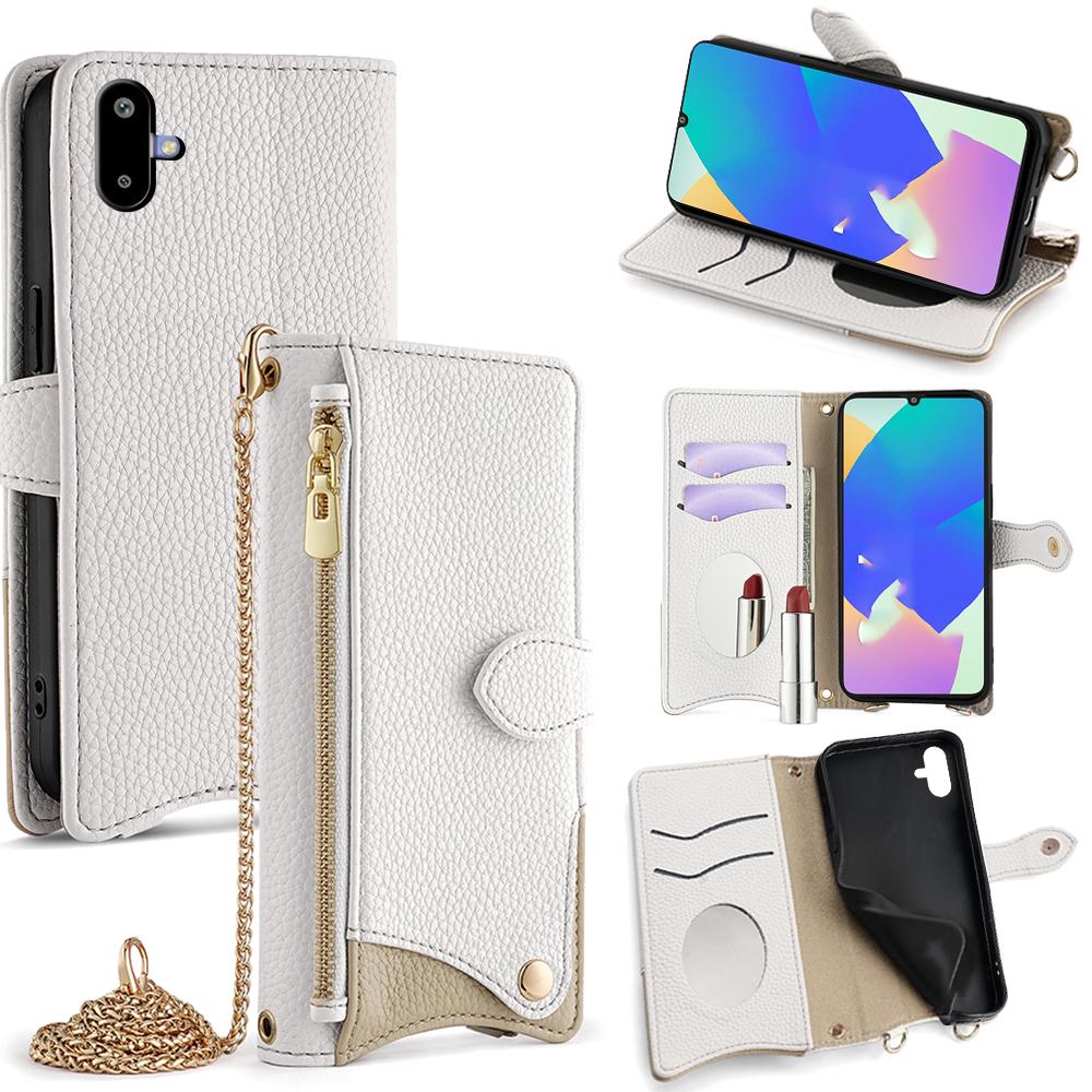 For Samsung Galaxy F06 5G Leather Case Wallet Stand Cover Irregular Tail Style with Chain Strap