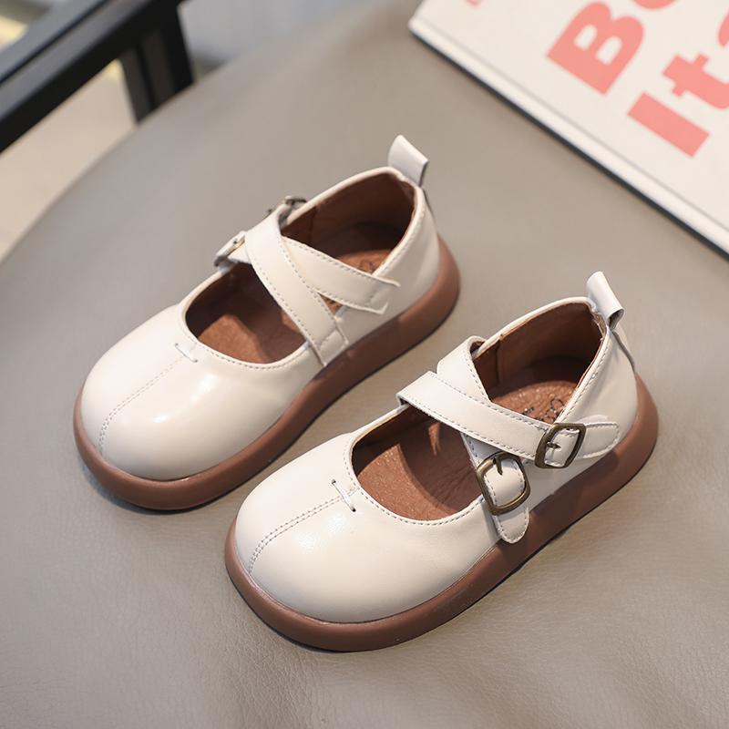 Повседневная кожаная обувь для девочек, мягкая подошва, нескользящая, детская обувь на плоской подошве, принцесса, детская обувь в британском стиле с мелким крестом, все подходящие