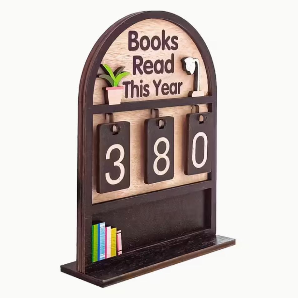 Деревянный годовой книжный счетчик-украшение-дисплей Этот годовой трекер чтения может отслеживать до 999 книг Украшение для книжной полки в офисе
