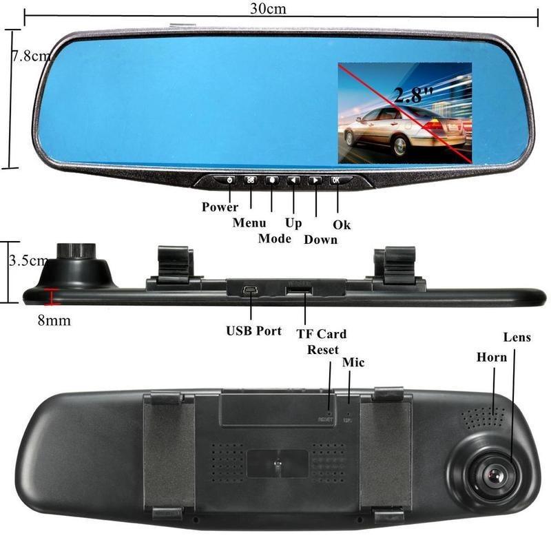 2,8-дюймовый HD 1080P DVR камера Автомобильный видеорегистратор Dash Cam зеркало заднего вида автомобиля ночного видения