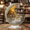 Snow House Moon Acrylic Ornament 2D Flat Half Moon Table Sign with Base Home Office Desktop Decoration Ornament