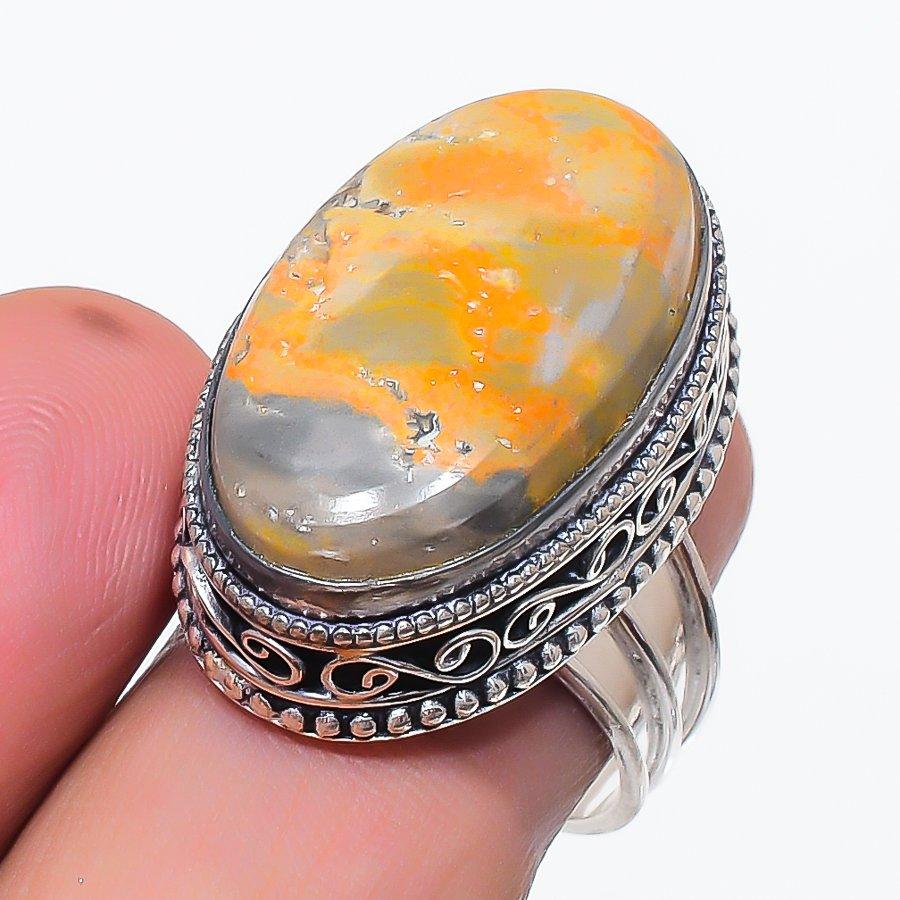 Natural Bumble Bee Jasper Gemstone 925 Sterling Silver Jewelry Ring Size 8 H8N46