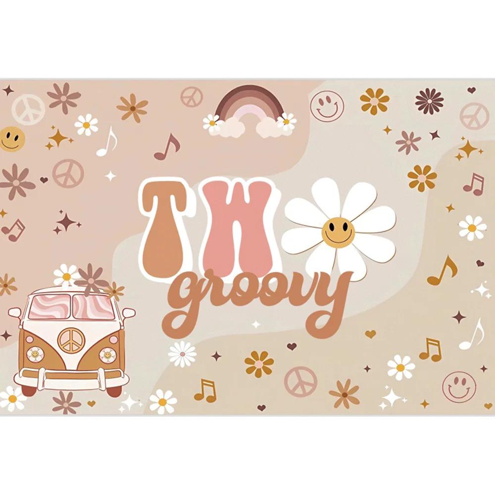 Baby Girls 1st Birthday Backdrop Boho Rainbow Colorful Daisy Peace Love Cake Smash Kid Party Decor Photography Background Banner