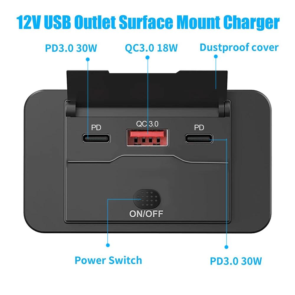 2//3/4 Ports Dual PD Dual QC3.0 Type C USB Quick Charger 3.0 Fast Charging Charge Socket Waterproof 12V Car Charger with Switch