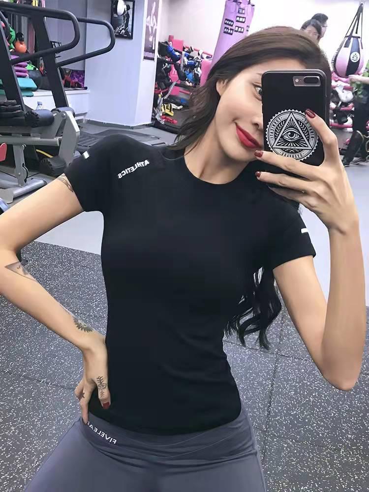 Женская быстросохнущая футболка для йоги и бега - Летняя эластичная посадка для фитнеса и пилатеса