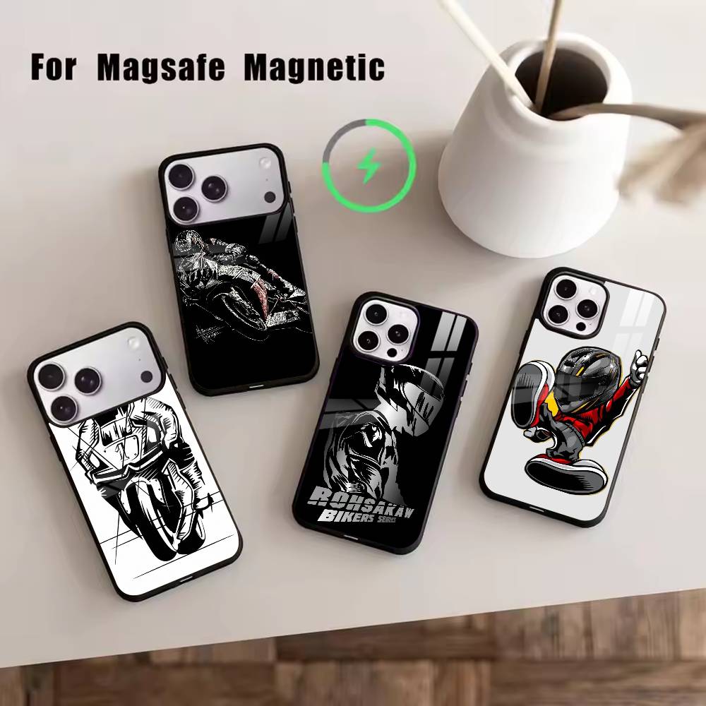 Cool motorcycle rider Phone Case For iPhone17,16,15,14,13,12,11 Plus,Pro Magnetic with Magsafe Wireless Charging