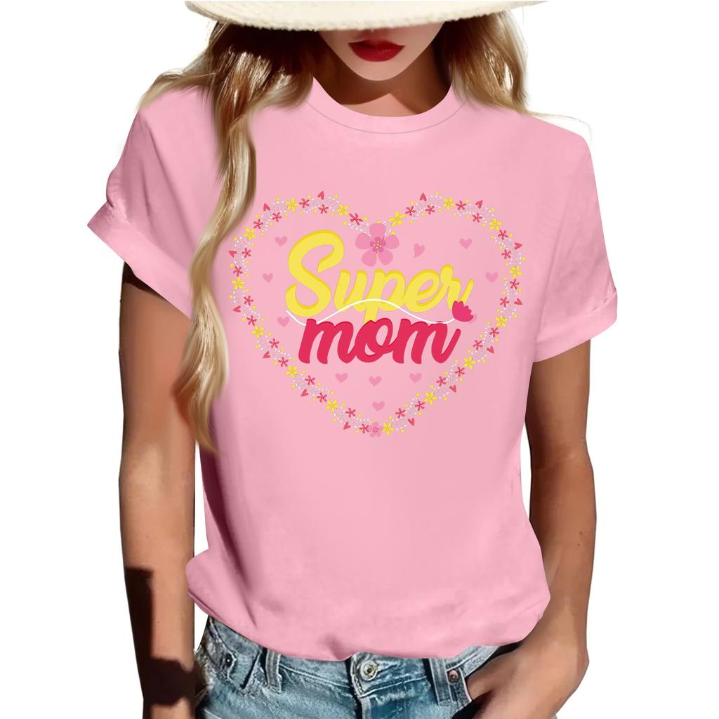 Взрослые Повседневные Ежедневные Круглый вырез с принтом Короткие рукава Футболка Топ с буквами