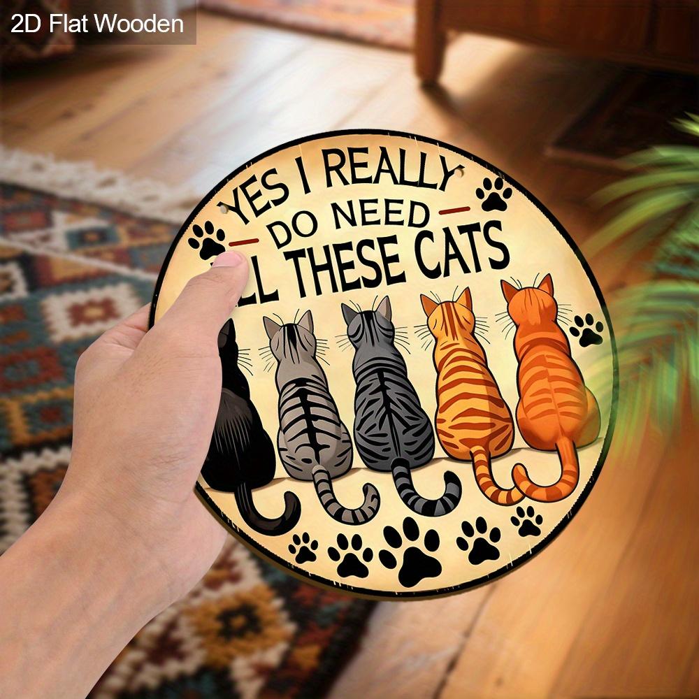 2D Плоская Деревянная Табличка в Деревенском Стиле с Кошачьей Тематикой, Очаровательная Декоративная Табличка для Питомца с Восхитительным Дизайном с Кошачьим Узором, Идеально Подходит для Декора Входной Двери