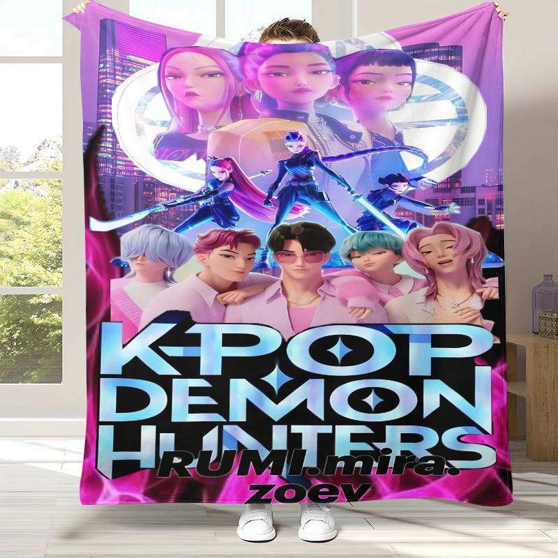 K-Pop Охотники на демонов Золотые Мальчики Саджа Фланелевое одеяло, Ультрамягкий теплый плюшевый плед для дома, спальни, кровати, дивана, офиса, пикника