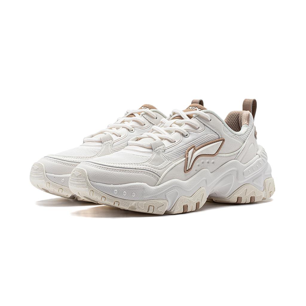 Li Ning Soft Rebound Shock Absorbment Retro Thick Sole Up Incovering Low Top Casual Shoes Women sneakers White AGCT424-1
