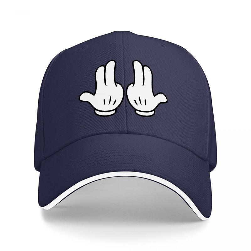 Mickey Mouse Hands Logo Black Baseball Cap Classic Design Adjustable Fit Unisex Streetwear Style Fashion Accessory