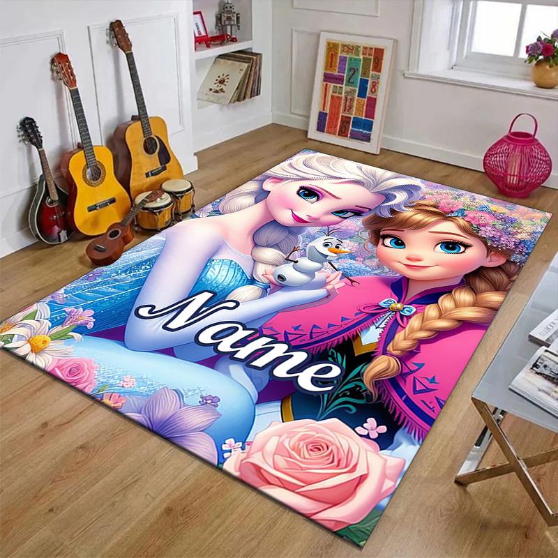 Custom Frozen Mat Personalized Name, Polyester Washable Indoor Entryway Rug, Gift for Christmas, Easter, Thanksgiving Day