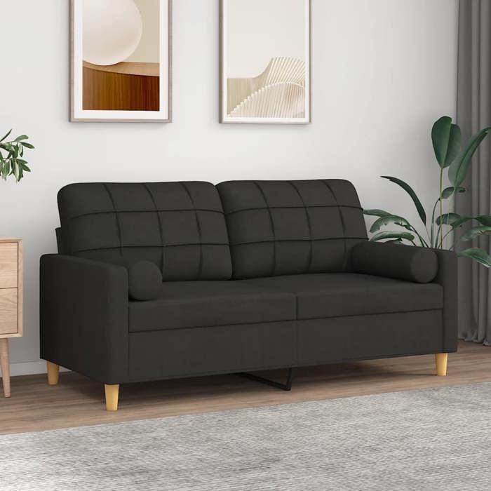 Canapé 2 places - Maison Exclusive - Largeur siège 140 cm - Tissu noir polyester - Structure métal