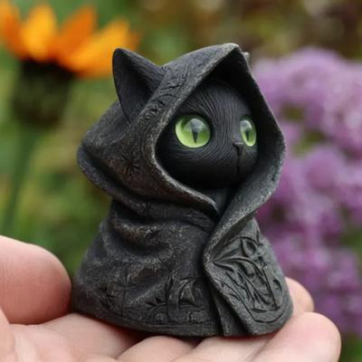 Статуэтка кошки с капюшоном из смолы, таинственная фигурка черной кошки в готическом стиле, мини-скульптура кошки для столешницы, украшение на Хэллоуин, подарок для любителей кошек