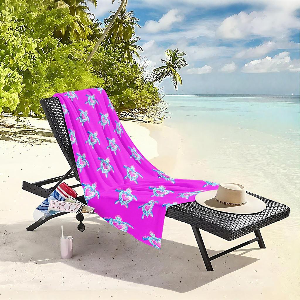 1pc Neon Sea Turtle Pattern Design 2D Printed Microfiber Beach Towel, quick dry super absorbent. Great for beach, pool