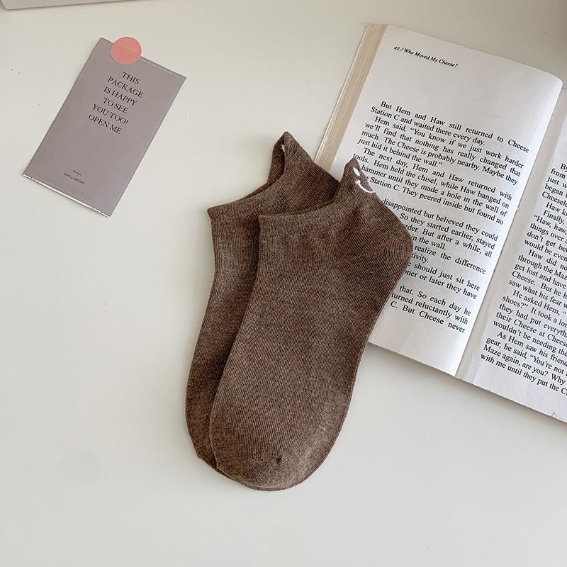 Милые женские носки до щиколотки с вышитыми смайликами, низкие носки-лоферы в японском стиле