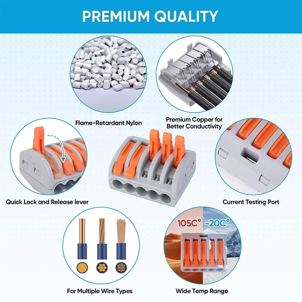 60PCS Puch in Lever Wire Nuts 28-12 AWG Electrical Wire Nuts Lever Wire Connectors Kit