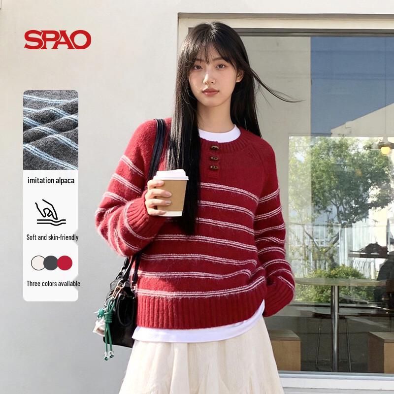 SPAO Women's Retro Striped Pullover Sweater