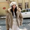 Осень-зима, утепленная теплая парка, женская повседневная милая однотонная Свободная куртка с капюшоном и большим карманом, верхняя одежда