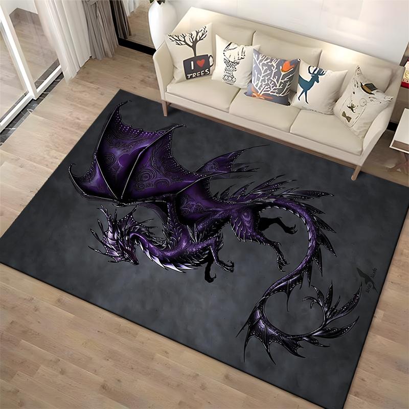 "Dark Purple Dragon with Wings Pattern Area Rug for Living Room Decor" Suitable for use as an anti-slip for living room bedroom sofas