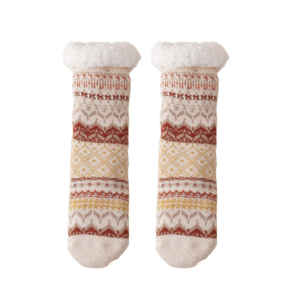 Patchwork Thicken Velvet Socks Mid Tube Sleeping Socks National Style Winter Floor Socks Women Men