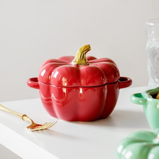 Тыквенная миска с двойными ручками, штабелируемые керамические тыквенные суповые миски, глянцевый эмалированный контейнер для тыквенных закусок для выпечки, сервировки, подарка на Хэллоуин